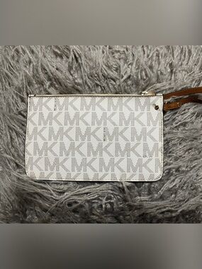 Michael Kors White Logo Wristlet with Tan Strap